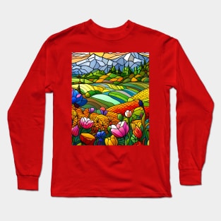 Stained Glass Colorful Mountain Flowers Long Sleeve T-Shirt